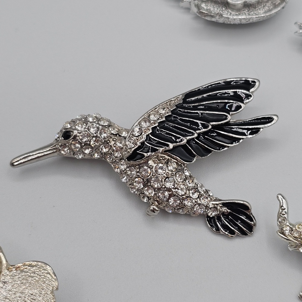 Vtg Lot Silver Tone Black Rhinestone Animal Brooch Figural Elephants Birds Koala - Picture 5 of 16